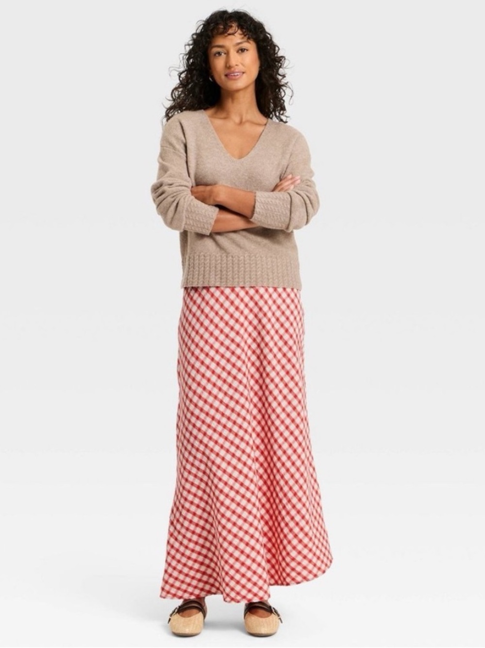 Universal Thread Women's Printed Midi Full Skirt Red/White NWT